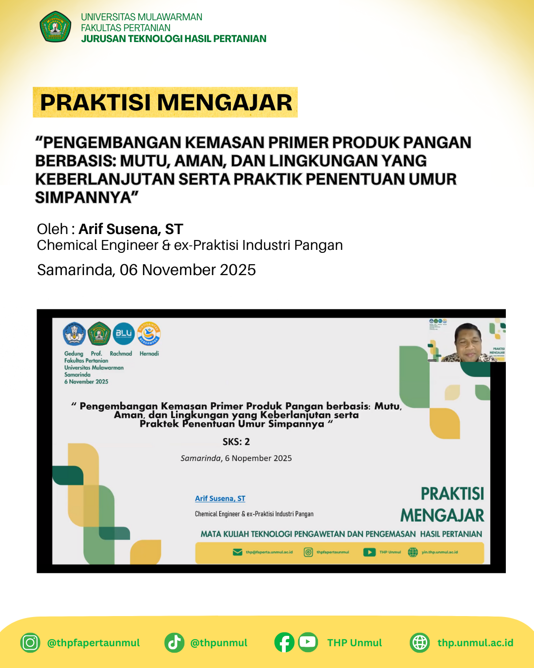 Praktisi Mengajar THP Bahas Pengembangan Kemasan Pangan Berkelanjutan