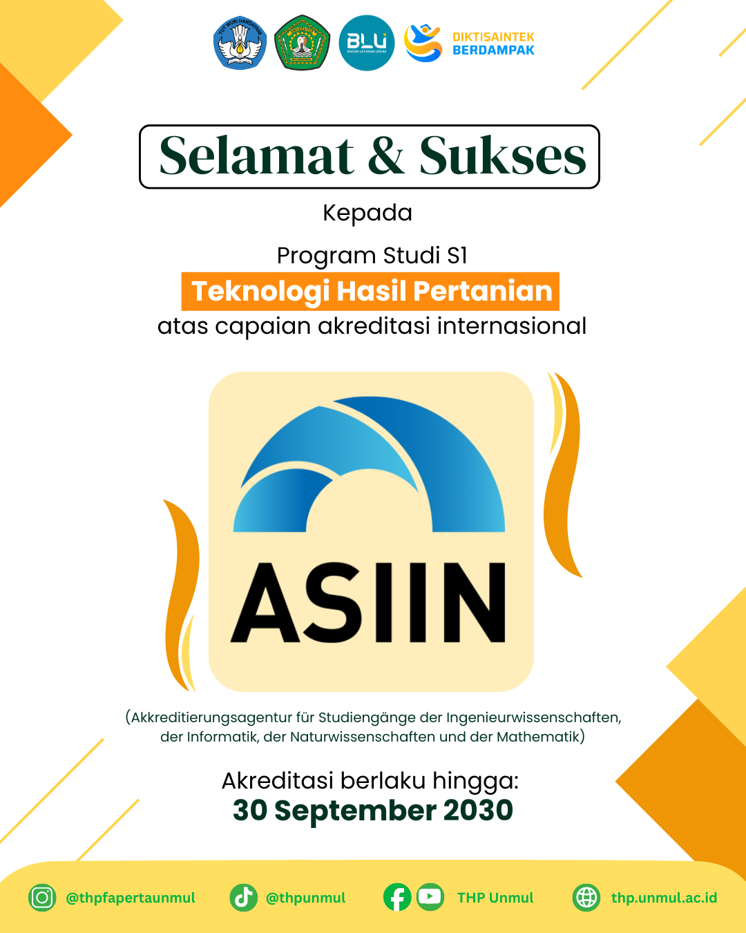 Program Studi Teknologi Hasil Pertanian Unmul Raih Akreditasi Internasional ASIIN