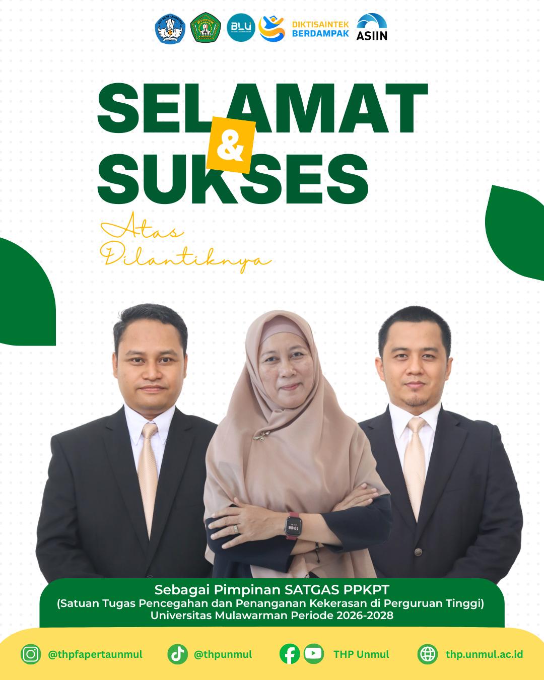 Selamat dan Sukses atas Pelantikan Pimpinan SATGAS PPKPT Universitas Mulawarman Periode 2026–2028